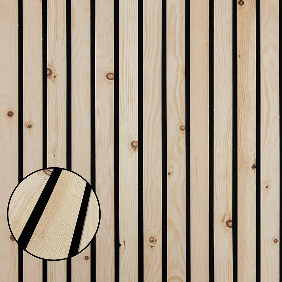 Echtholz Akustikpaneel Breitlamelle aus Zirbe von wodewa - Detailansicht der Holzstruktur und Lamellenoptik