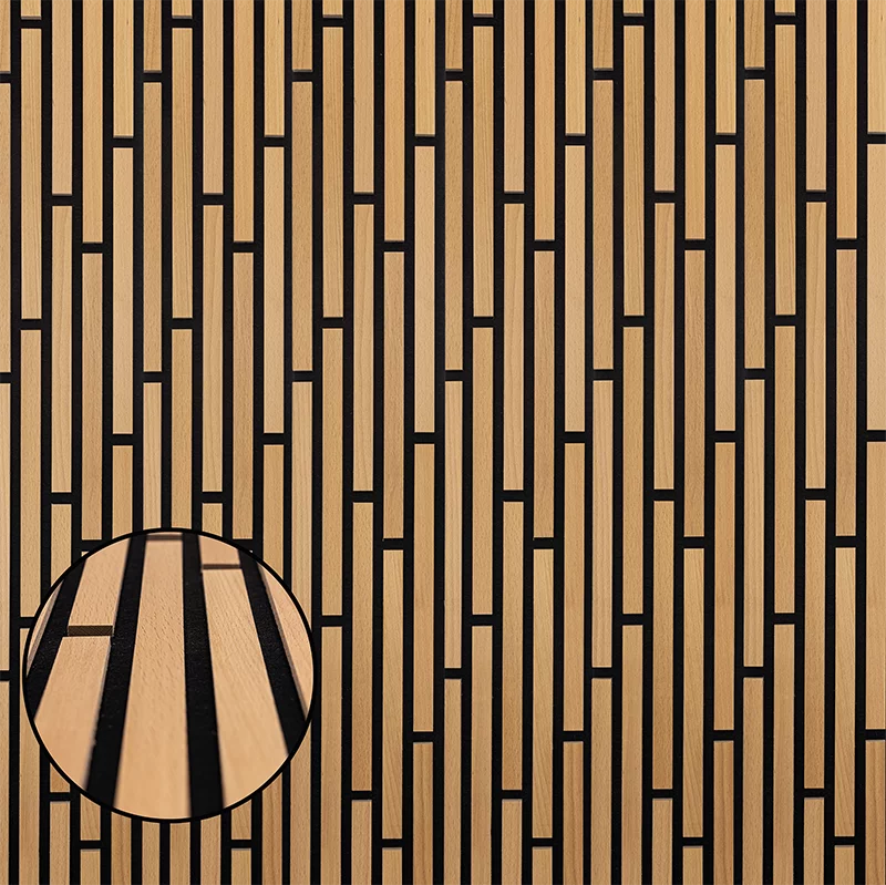 Echtholz Akustikpaneel Akzent aus Buche von wodewa - Detailansicht der Holzstruktur und Lamellenoptik