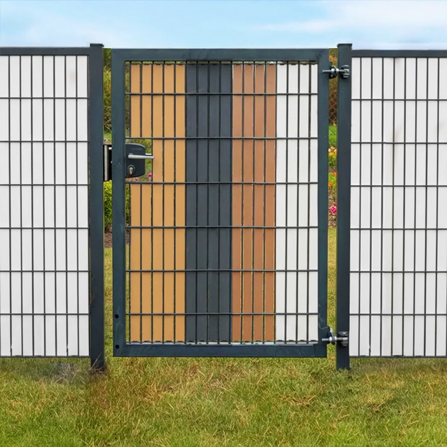 Modernes Gartentor mit Sichtschutz Flexio in Schiefer,Marmor,Copper und Bernstein als Sichtschutz im Garten