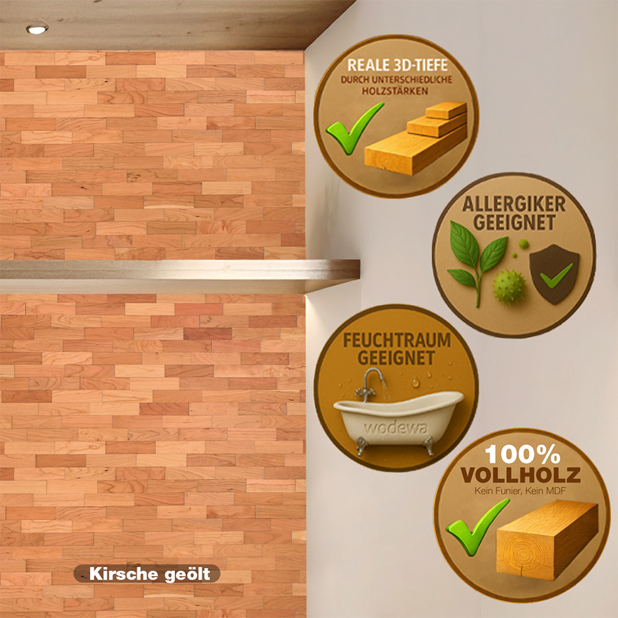 Exklusive Wandverkleidung aus Kirsche geölt mit natürlichem Holzdesign von wodewa – hochwertiges Interior Design aus Deutschland