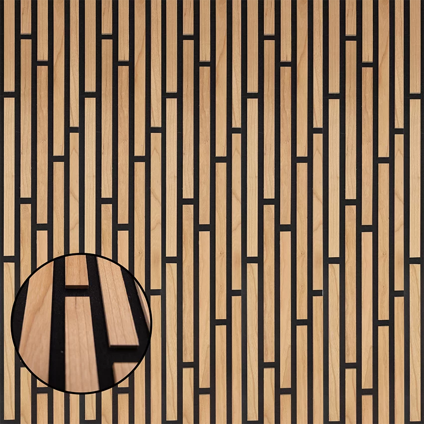 Echtholz Akustikpaneel Akzent aus Kirsche von wodewa - Detailansicht der Holzstruktur und Lamellenoptik