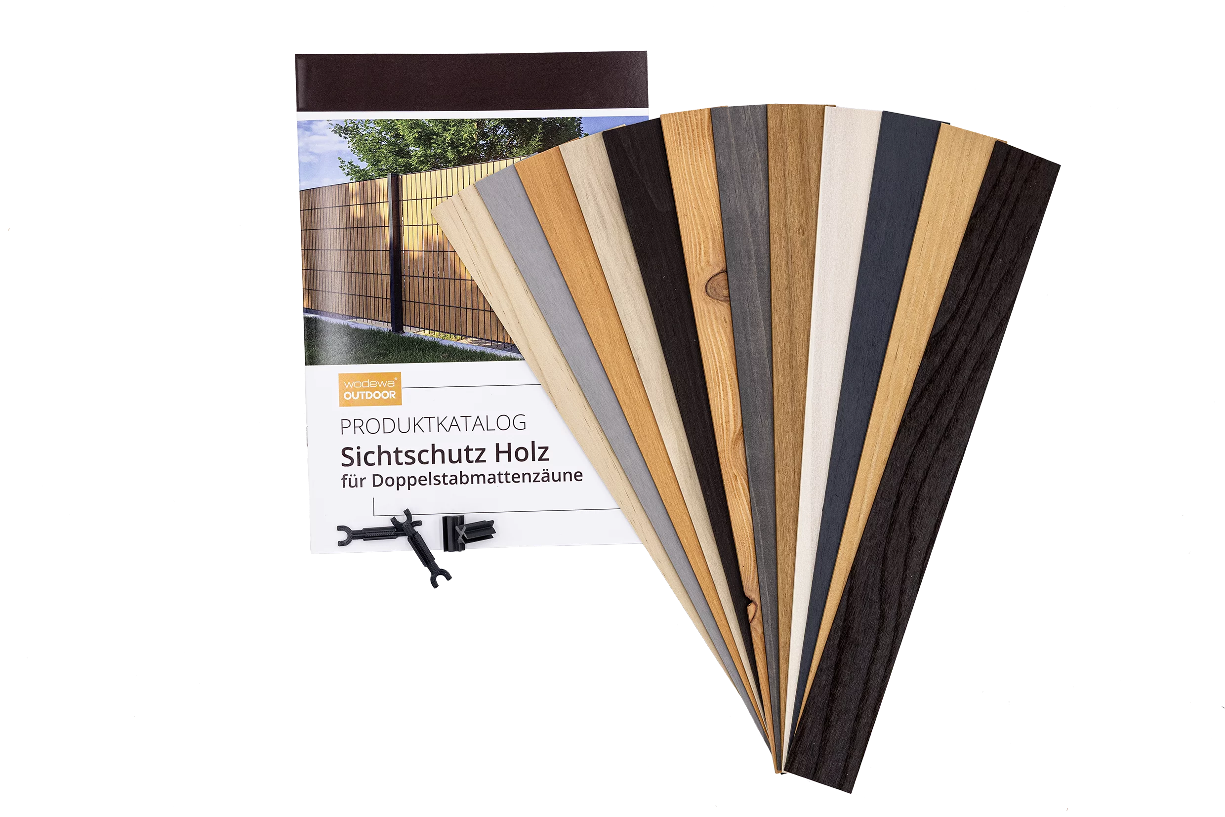 Boîte d'échantillons de brise-vue en bois pour treillis à double barreaux