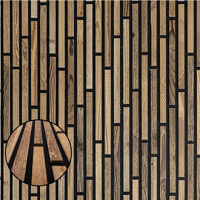 Echtholz Akustikpaneel Akzent aus Altholz von wodewa - Detailansicht der Holzstruktur und Lamellenoptik