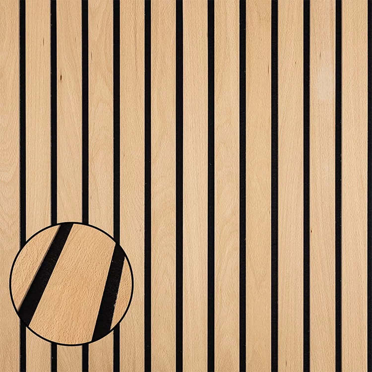 Echtholz Akustikpaneel Breitlamelle aus Buche von wodewa - Detailansicht der Holzstruktur und Lamellenoptik